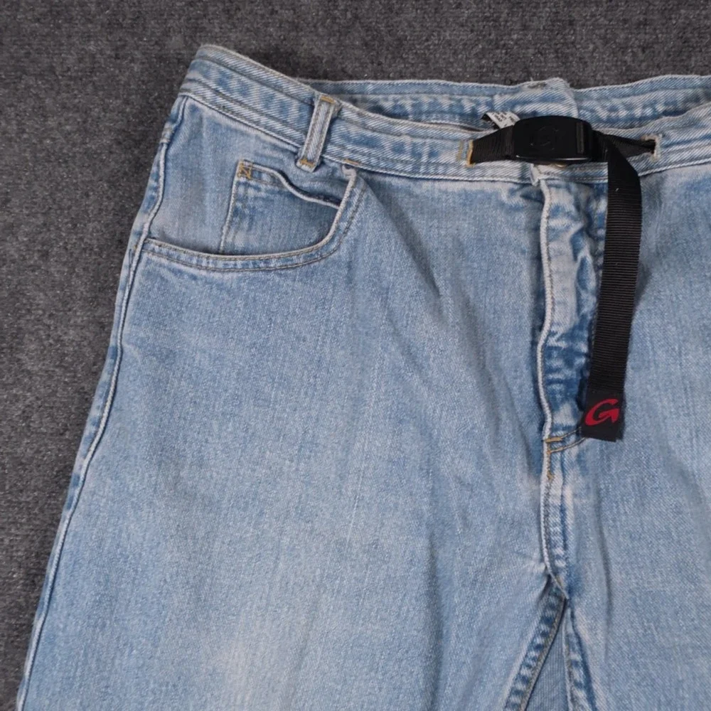 VTG Gramicci Jeans Mens XL 36x28 Blue Light Wash Denim Embroidered Made USA Belt